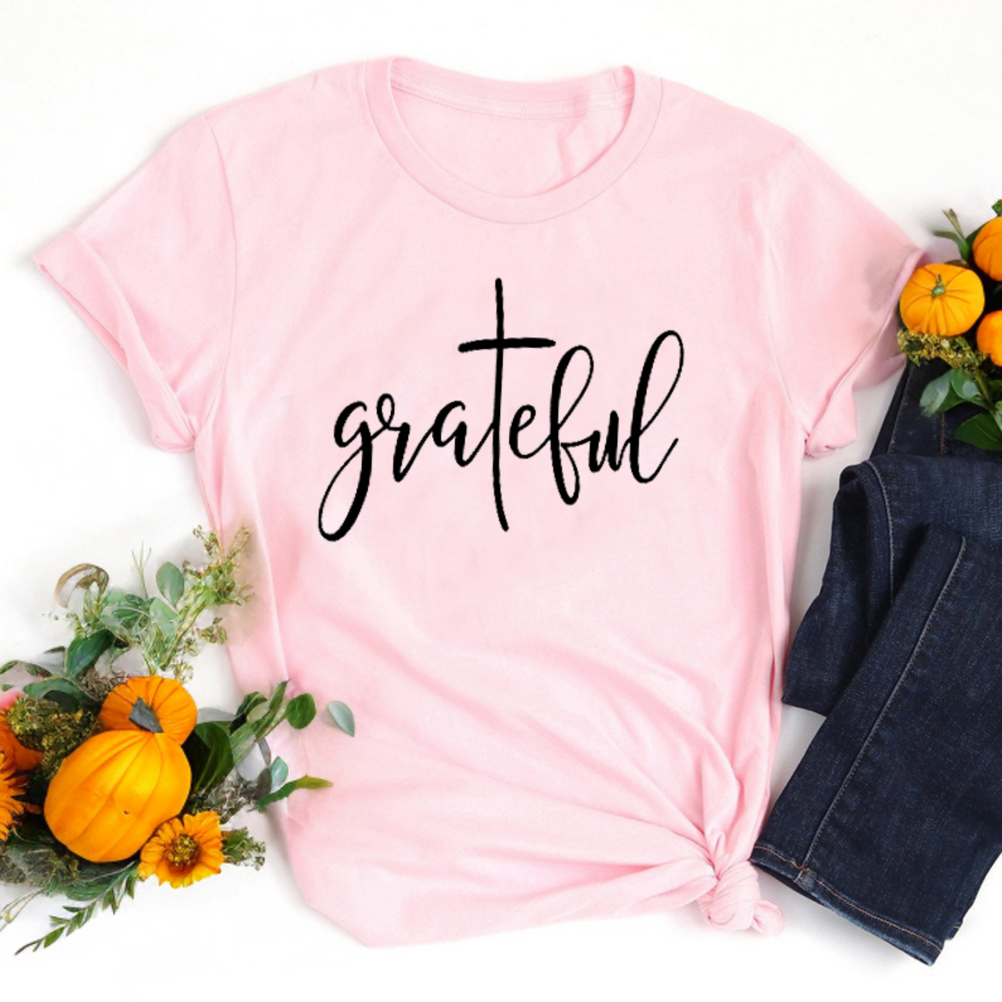 "Grateful" Women's Cotton T-shirt | Celebrate Gratitude | Perfect for Thanksgiving